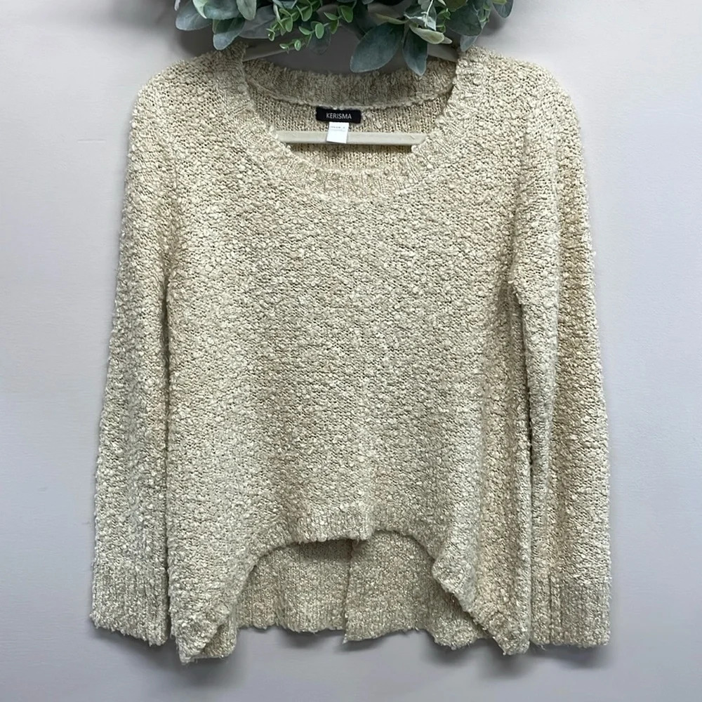 Kerisma Cream Long Sleeve Sweater High Low Back Slit